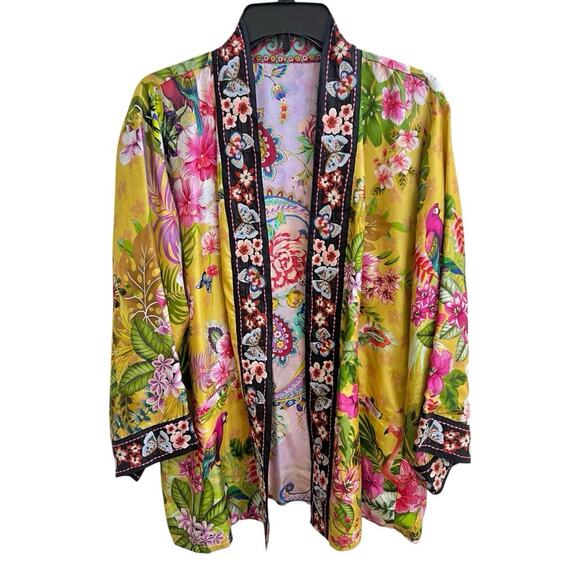 Johnny Was NWOT Kimono Reversible 100% Silk Cardigan Sz S Butterfly Floral Boho - Picture 1 of 10